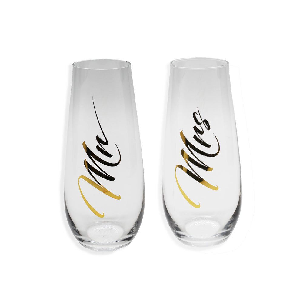 STEMLESS CHAMPAGNE SET | MR & MRS